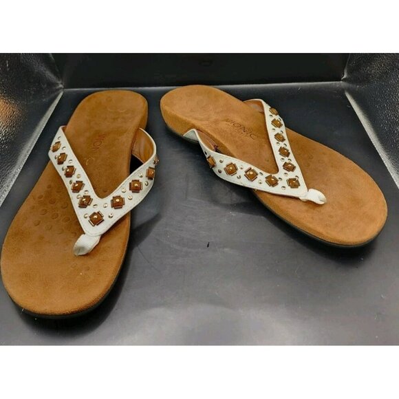 VIONIC Floriana Thong Sandals Flip Flop Women's US 10 White Leather Orthotic - Picture 1 of 8